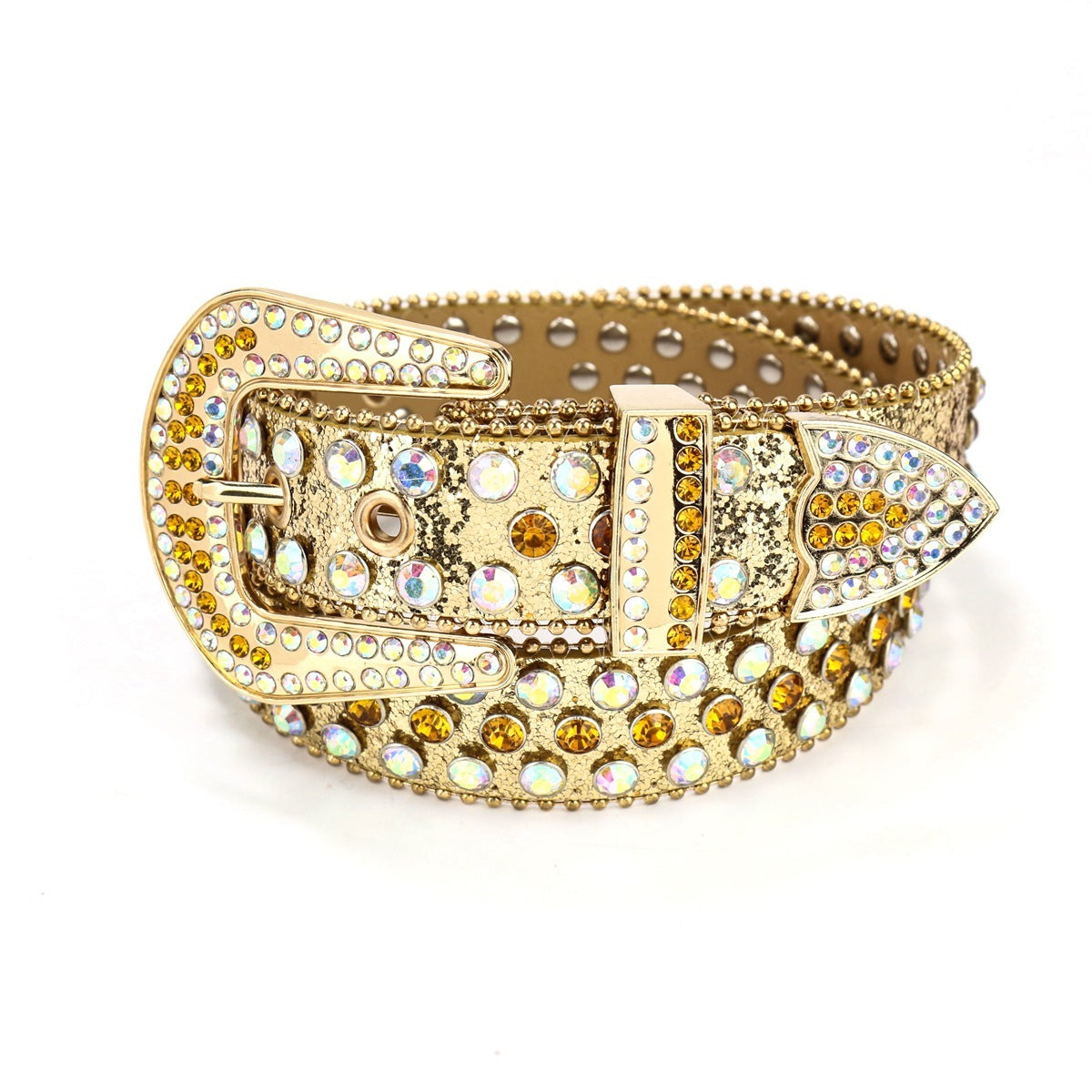 Ceinture Large Punk Hip Hop Incrustée de Strass Noire avec Rivets Décoratifs