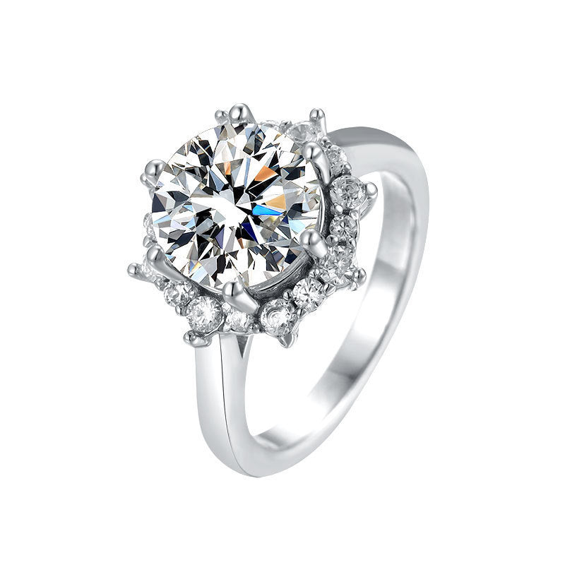 Bague de Mariage en Argent Sterling S925 avec Fleurs et Rhinestones de Luxe