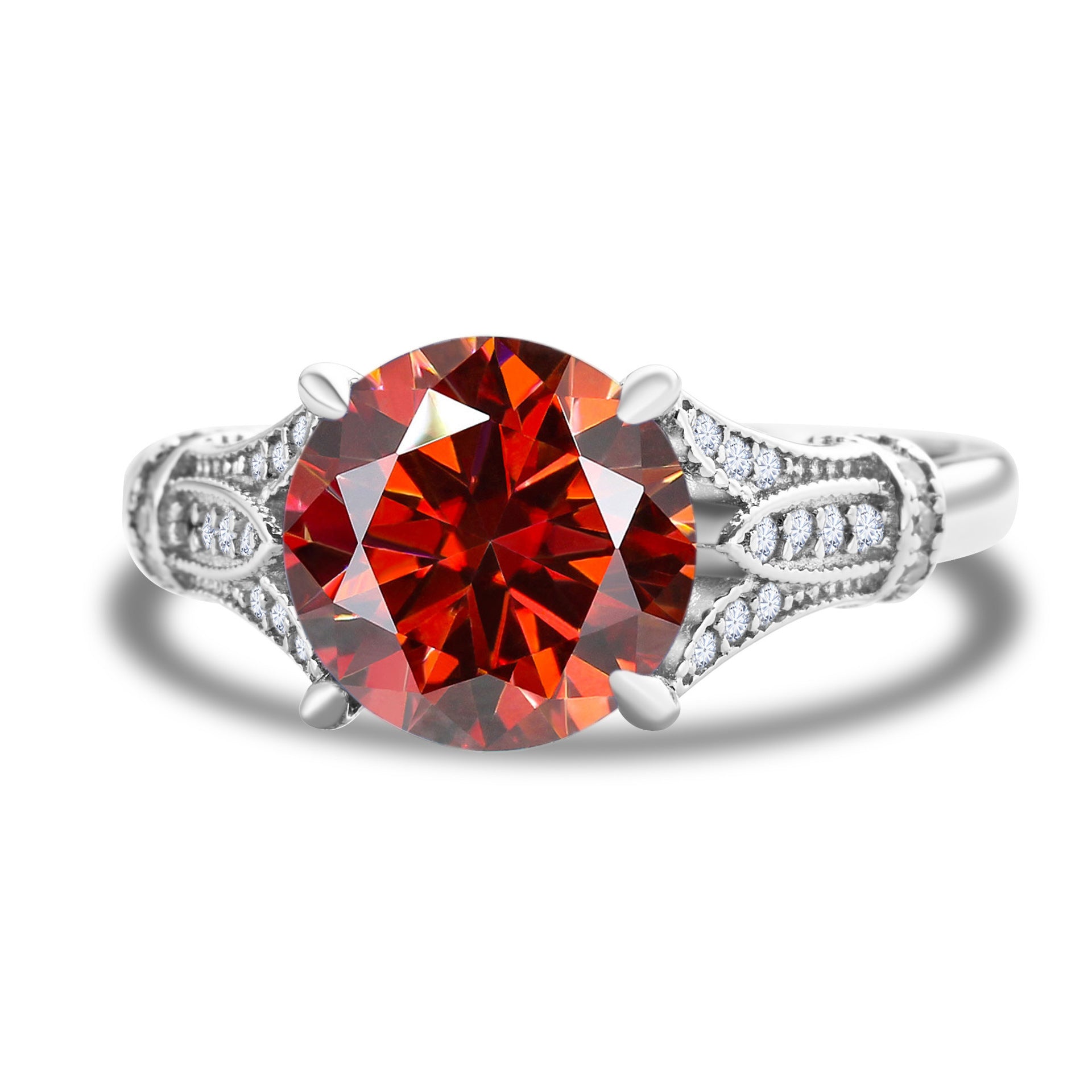 Bague en Moissanite avec Rangée de Diamants en Argent Sterling pour Femmes