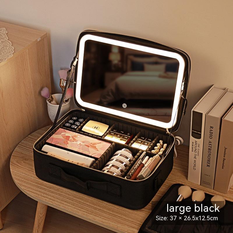 Trousse de Maquillage avec Miroir et Lumière LED - Boîte de Rangement pour Soins de la Peau