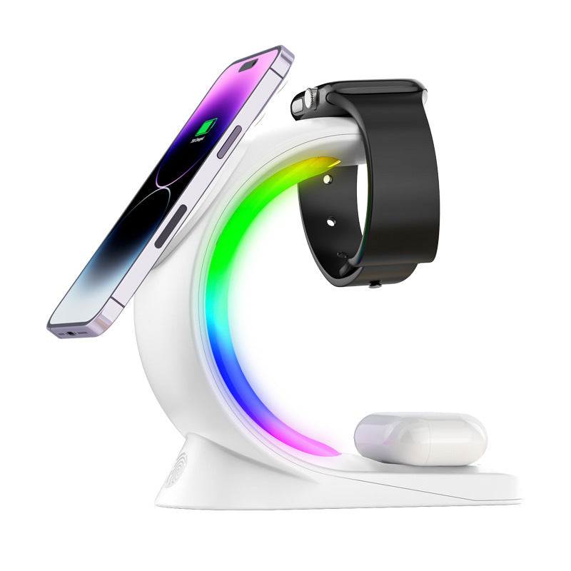 Chargeur Magnétique Sans Fil 4 en 1 avec Éclairage RGB pour Smartphone