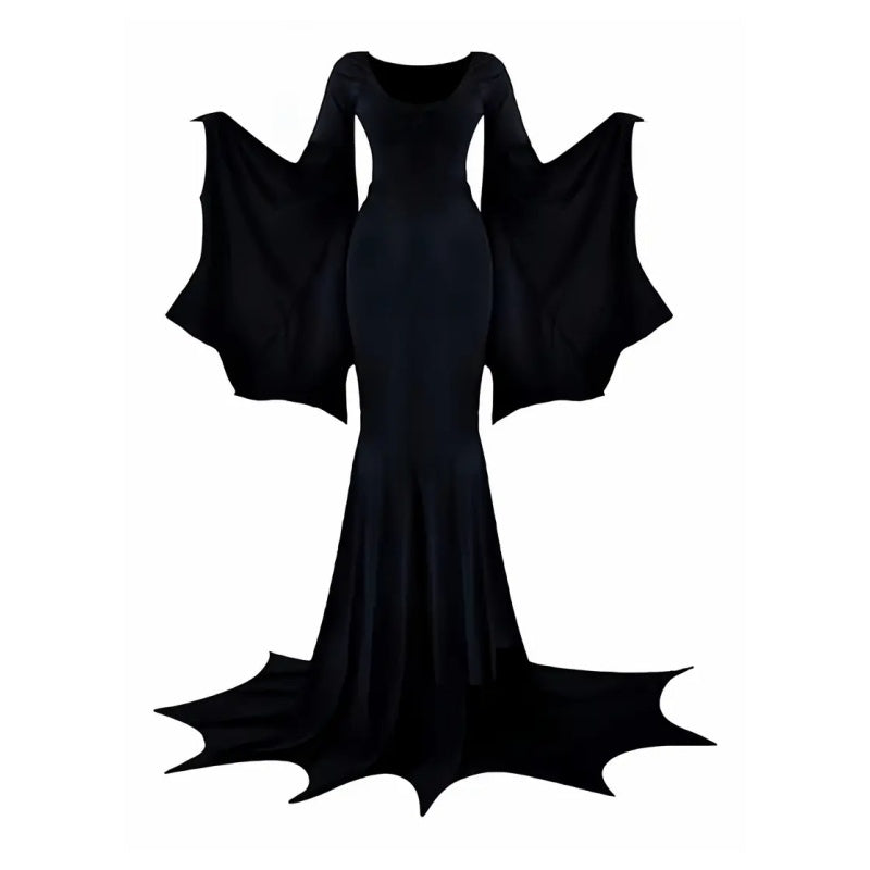 Robe Gothique Noire Femme avec Manches Chauve-Souris pour Halloween
