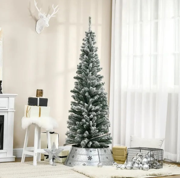 HOMCOM Sapin de Noël Artificiel Flocké de 1,8 m avec Support en Acier Pliable - Décoration Intérieure