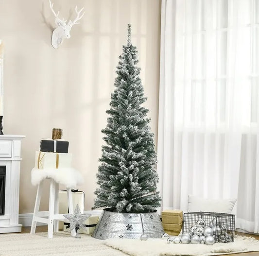 HOMCOM Sapin de Noël Artificiel Flocké de 1,8 m avec Support en Acier Pliable - Décoration Intérieure