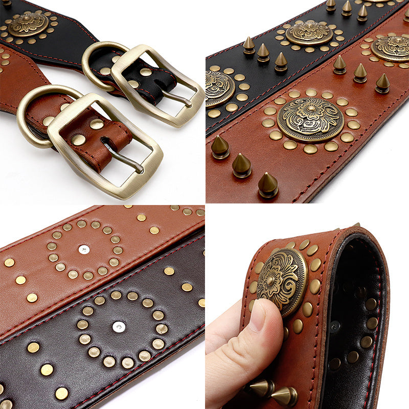 Collier en cuir pour chien avec clous - Grand modèle résistant aux morsures