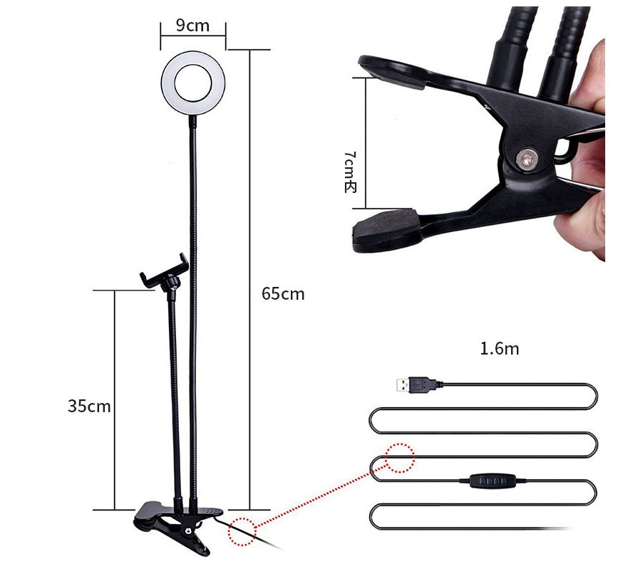 Anneau Lumineux LED pour Selfie avec Support Ajustable - 8cm