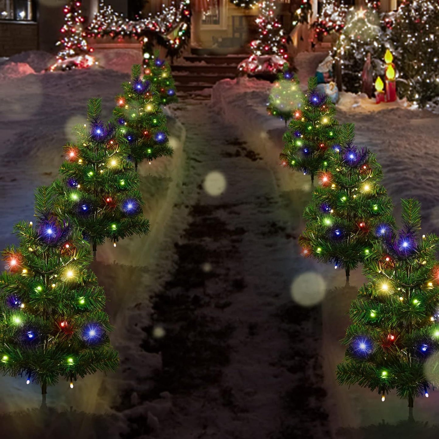 Paquet de 2 Arbres de Noël Solaires avec Lumières LED Multicolores