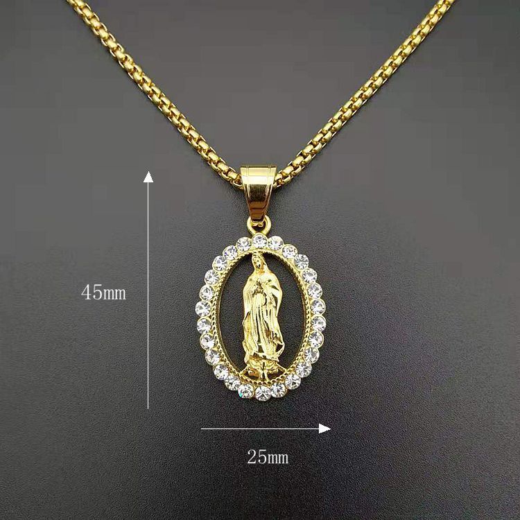 Pendentif Vierge Marie en Acier Inoxydable Doré et Diamanté