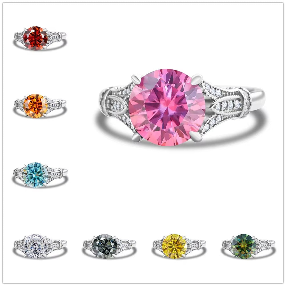 Bague en Moissanite avec Rangée de Diamants en Argent Sterling pour Femmes