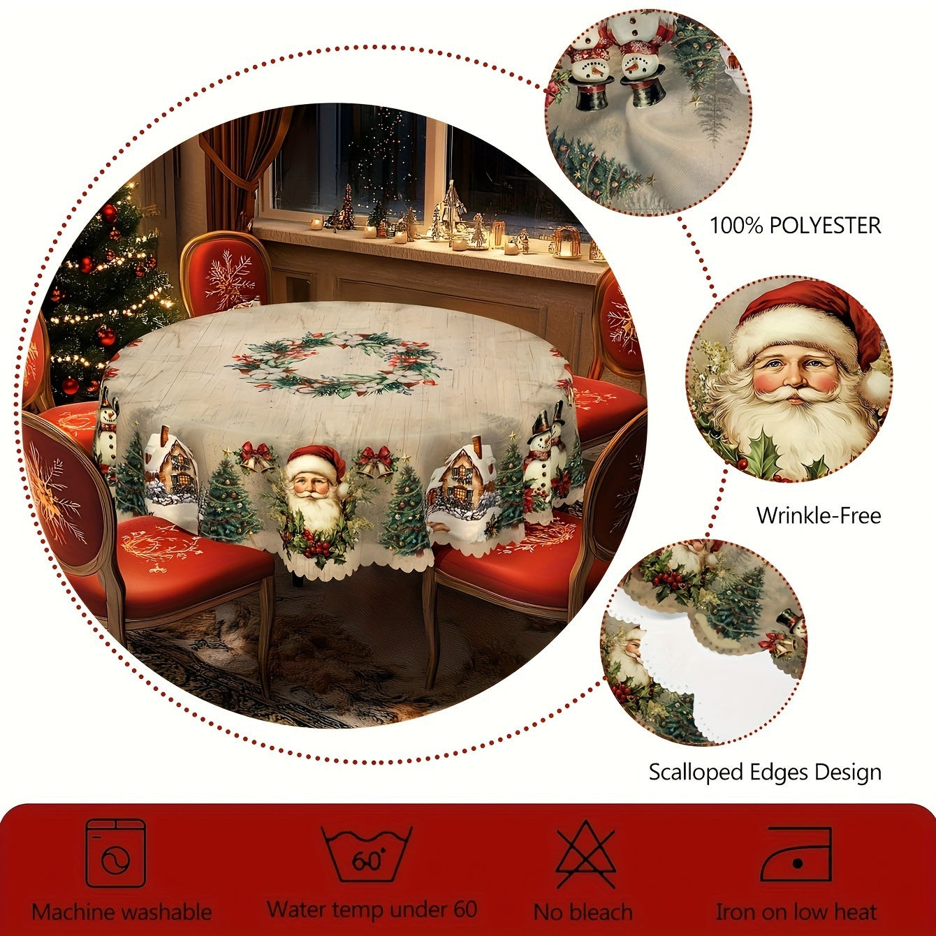 Nappage de Table Rond de Noël avec Thème Santa Claus