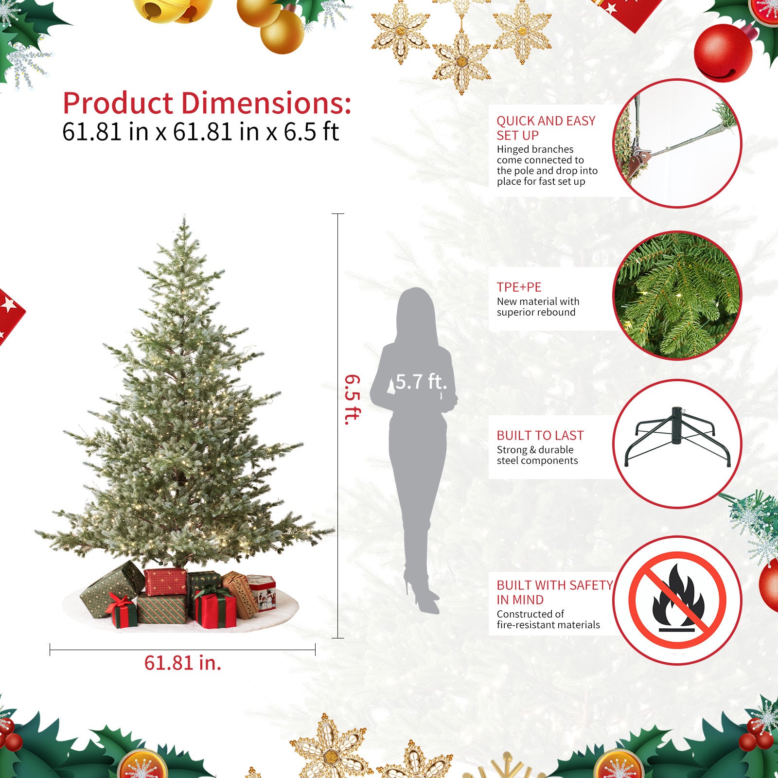 Sapin de Noël Colorado Blue Spruce 7.5ft Pré-éclairé Artificiel