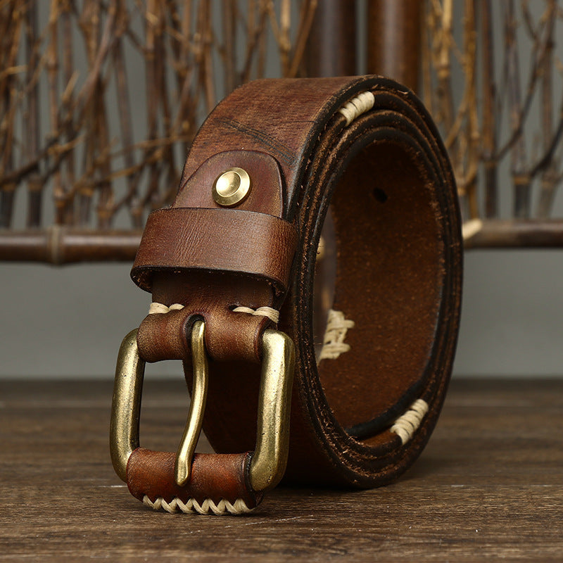 Ceinture en Cuir de Vachette Retro Artisanale