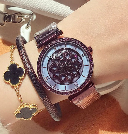 Montre de mode pour dames avec quartz, diamants et étanchéité en acier