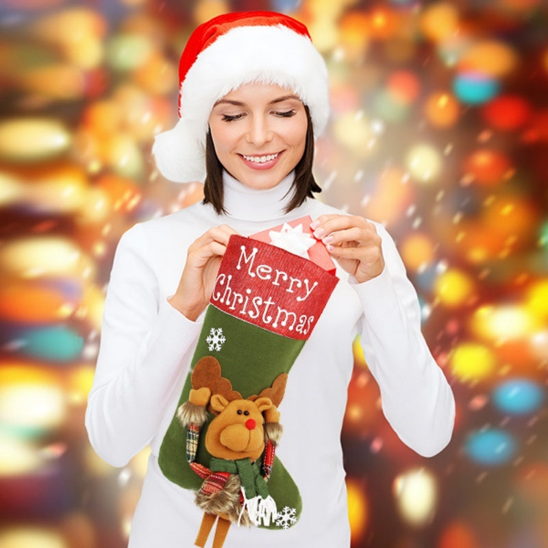 Ensemble de Grandes Chaussettes de Noël 2024 - Décorations de Noël 3D en Peluche