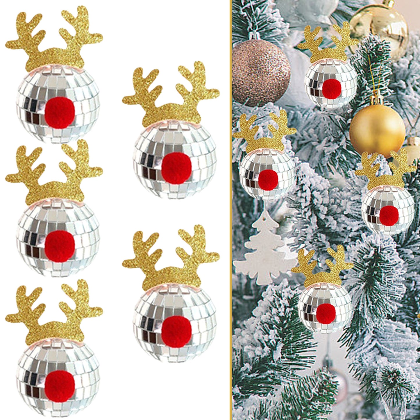 Boules à Facettes en Miroir Argenté pour Noël - 5 Pcs avec Corde