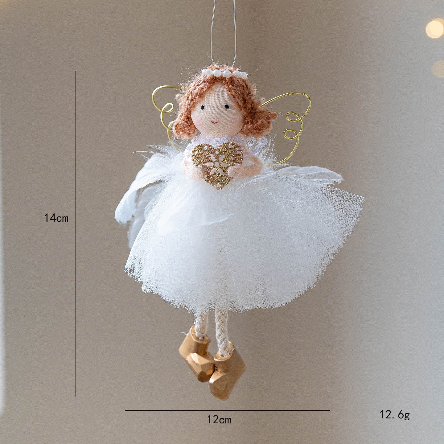Jupe Tulle Blanche de Noël avec Pendentif Aile d'Ange Dorée