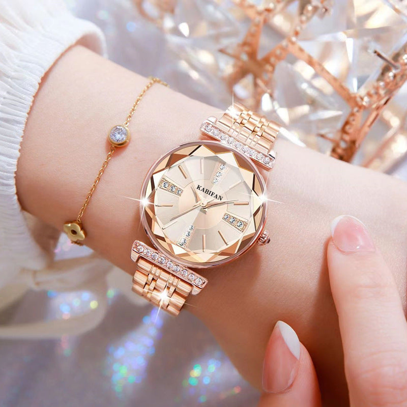 Montre Femme Étanche en Acier avec Miroir et Diamants