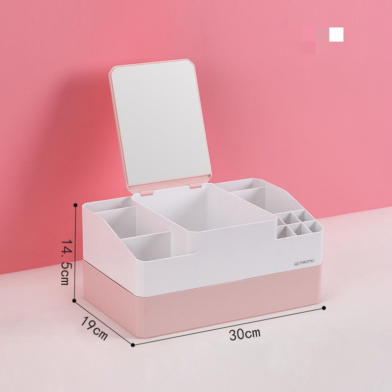 Boîte en plastique avec miroir et support pour rouge à lèvres