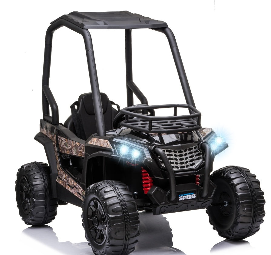 Voiture Électrique UTV 12V pour Enfants Camouflage Noir avec Télécommande et Toit Haut