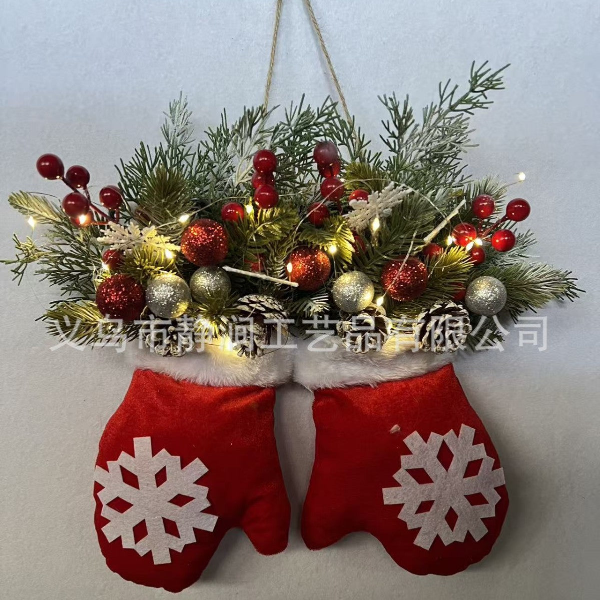 Couronne de Noël Gants Étincelants avec Lumières