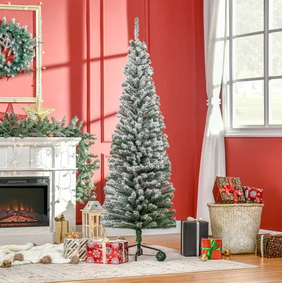 HOMCOM Sapin de Noël Artificiel Flocké de 1,8 m avec Support en Acier Pliable - Décoration Intérieure