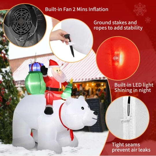Décoration de Noël Santa Claus sur un ours polaire - Lumières LED 7pcs 6ft 15W