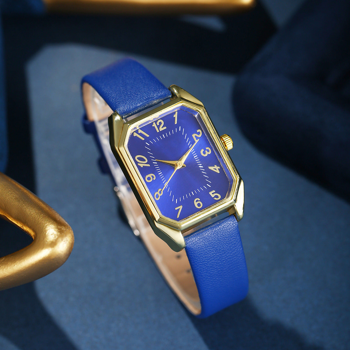 Montre Femme Cuir Carrée Quartz avec Ensemble de Collier, Boucles d'Oreilles et Bague