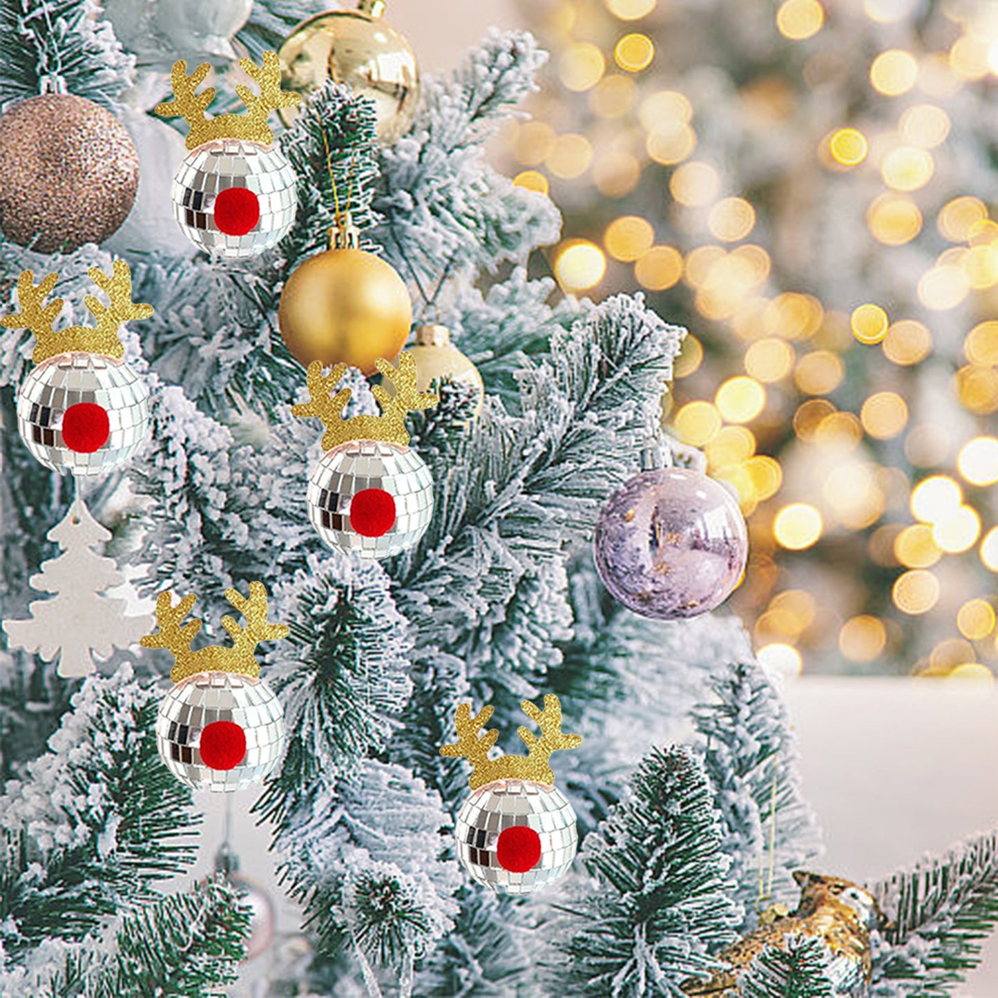 Boules à Facettes en Miroir Argenté pour Noël - 5 Pcs avec Corde