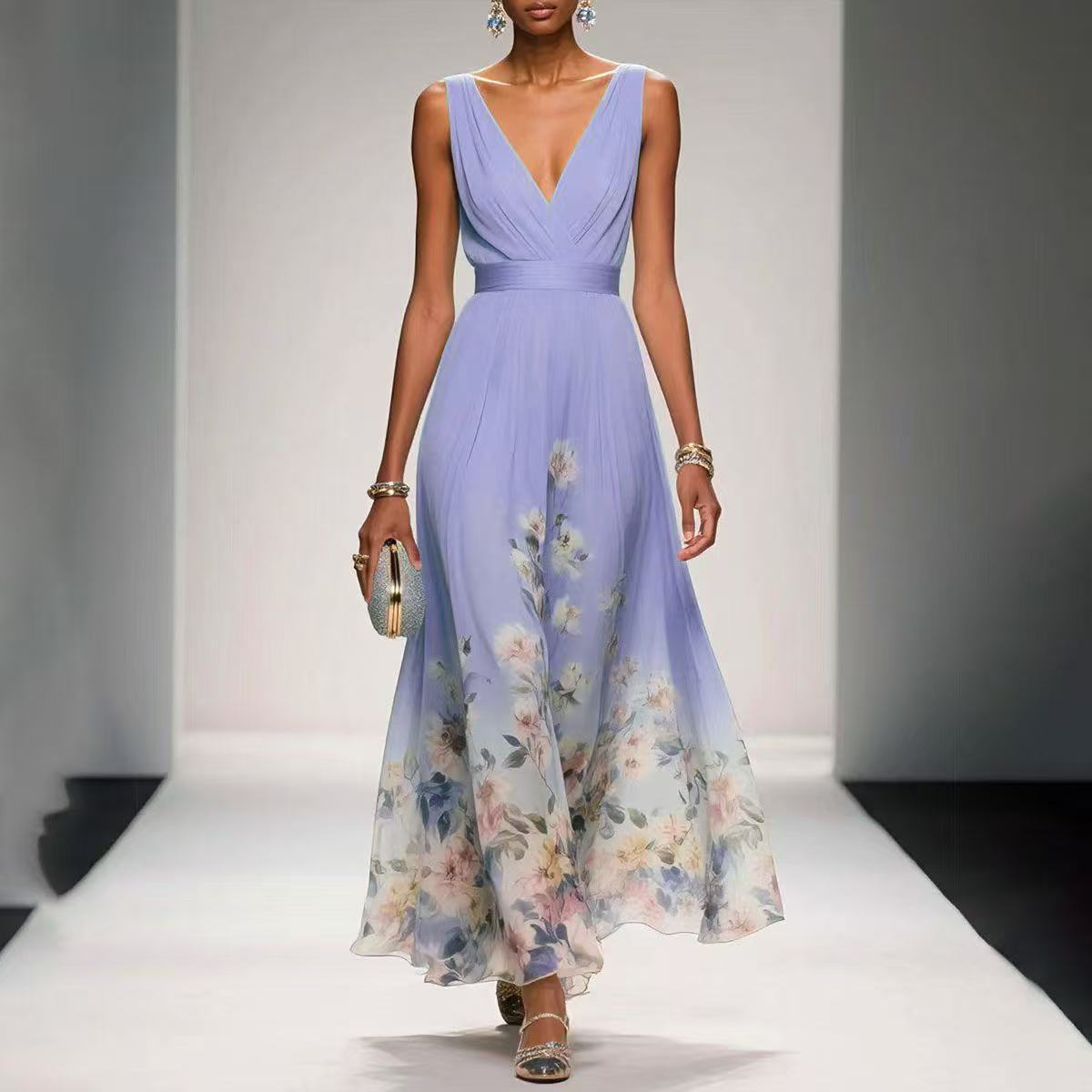 Robe Imprimée Chiffon Sexy avec Débardeur
