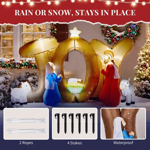 Décoration Gonflable de Noël 7,5 pieds - Scène de Nativité avec Signe JOY