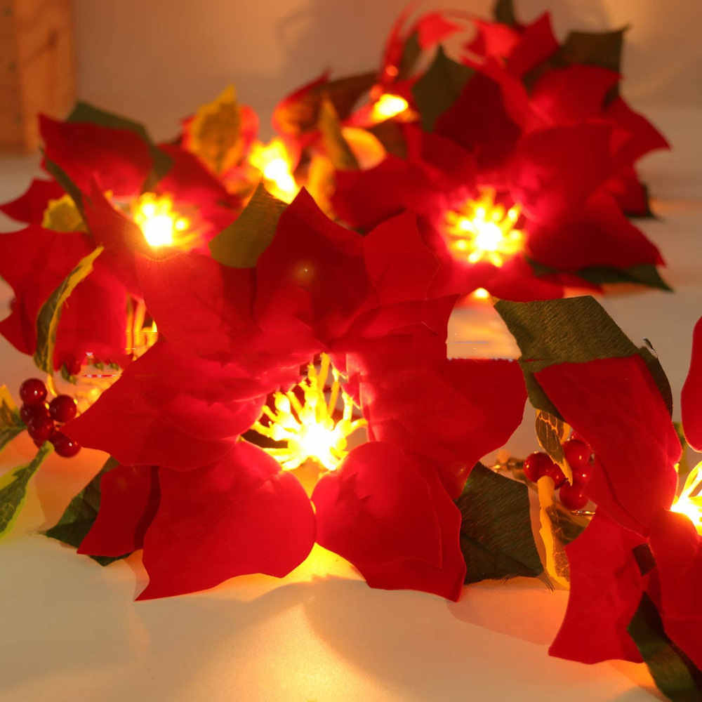 Guirlande Lumineuse de Fleurs Rouges pour Cadre de Porte
