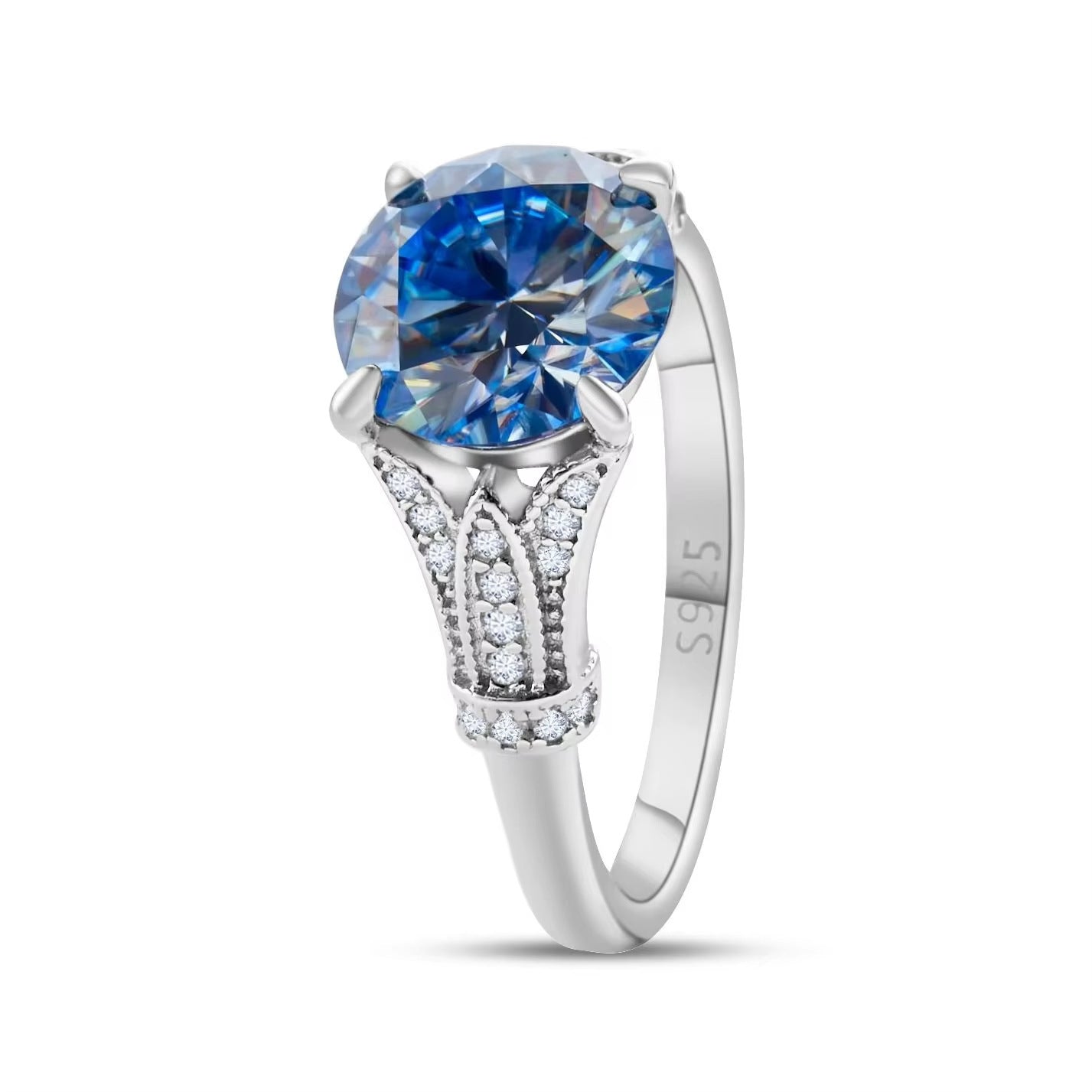 Bague en Moissanite avec Rangée de Diamants en Argent Sterling pour Femmes