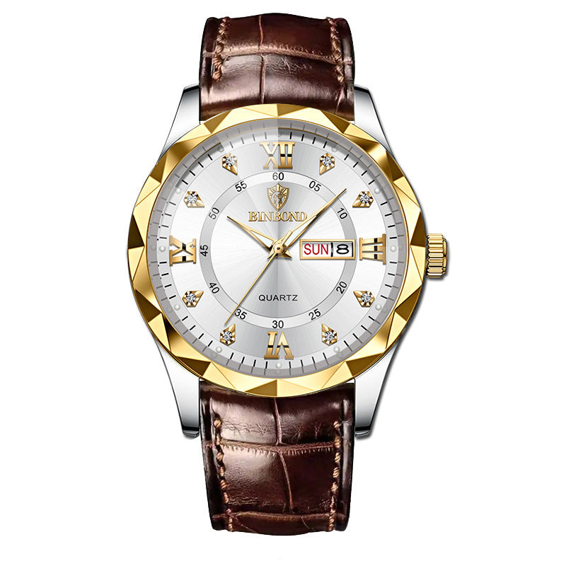 Montre Quartz Homme en Cuir Véritable Étanche - Style Affaires et Loisirs