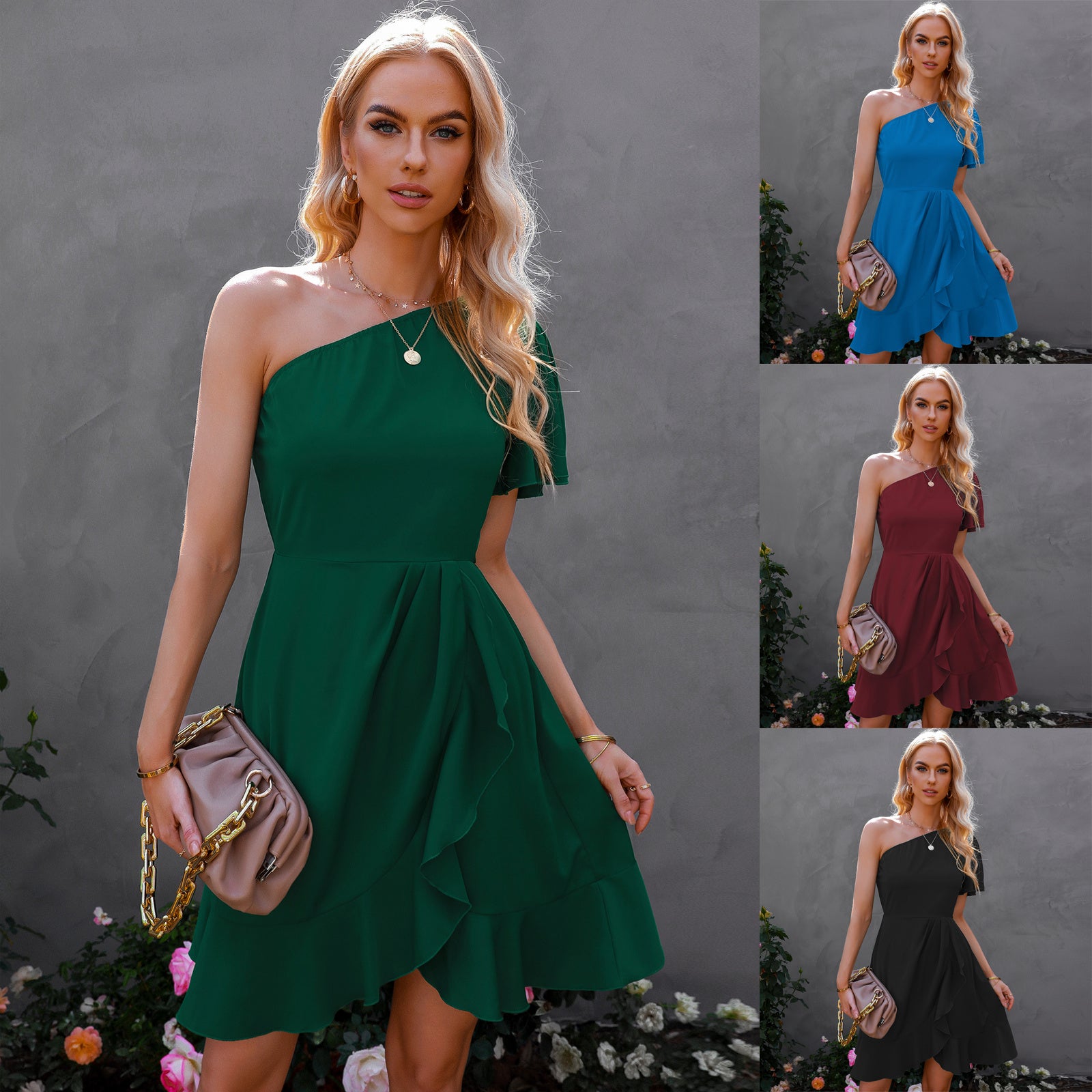 Robe à volants dénudée aux épaules – Style Européen et Américain pour Femmes
