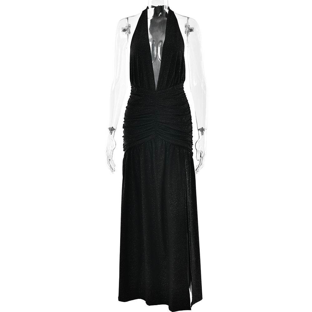 Robe en Soie Éclatante dos Nu V-cou - Allomarc.com