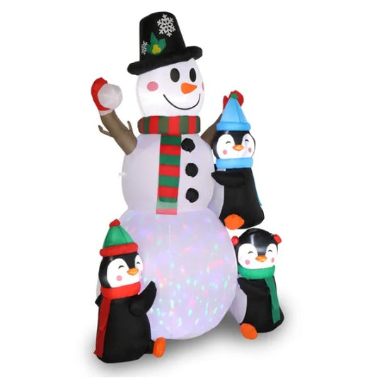 Décoration Gonflable de Jardin : Bonhomme de Neige de 6 Pieds avec 3 Pingouins et Lumières