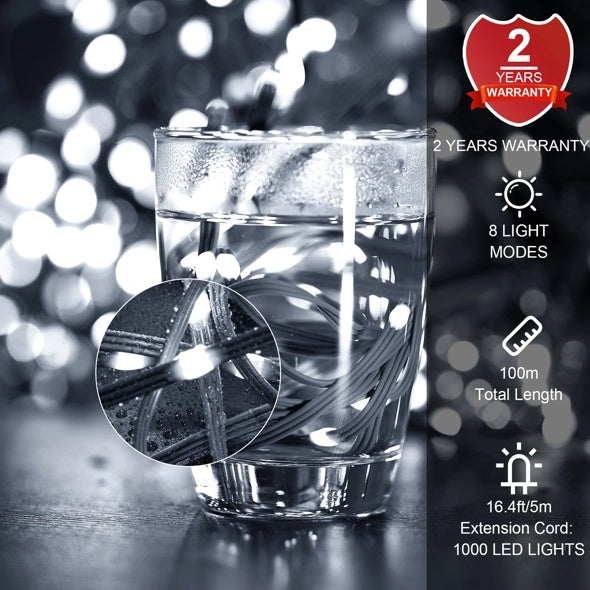 Guirlandes Lumineuses de Noël, 1000 LED 328 Pieds Éclairage Décoratif Extérieur