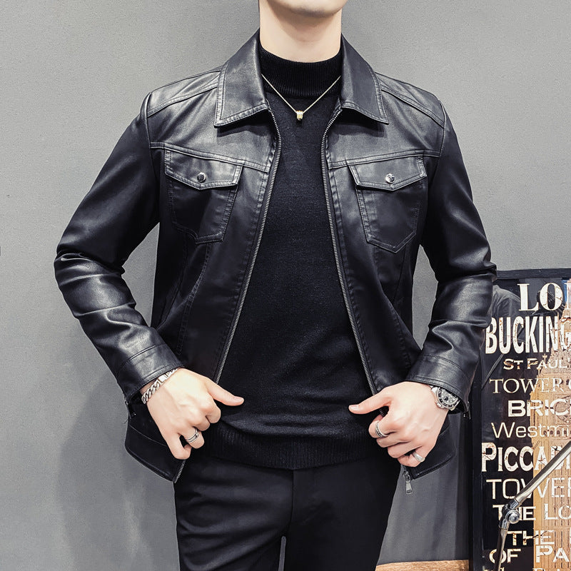 Veste en Cuir Matelassée Casual pour Hommes - Automne Hiver
