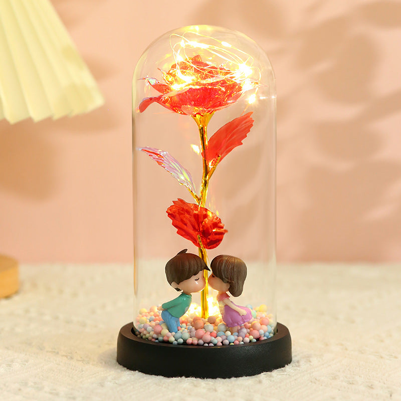 Fleur en Feuille d'Or Colorée 24k avec Lumières - Cadeau de Noël