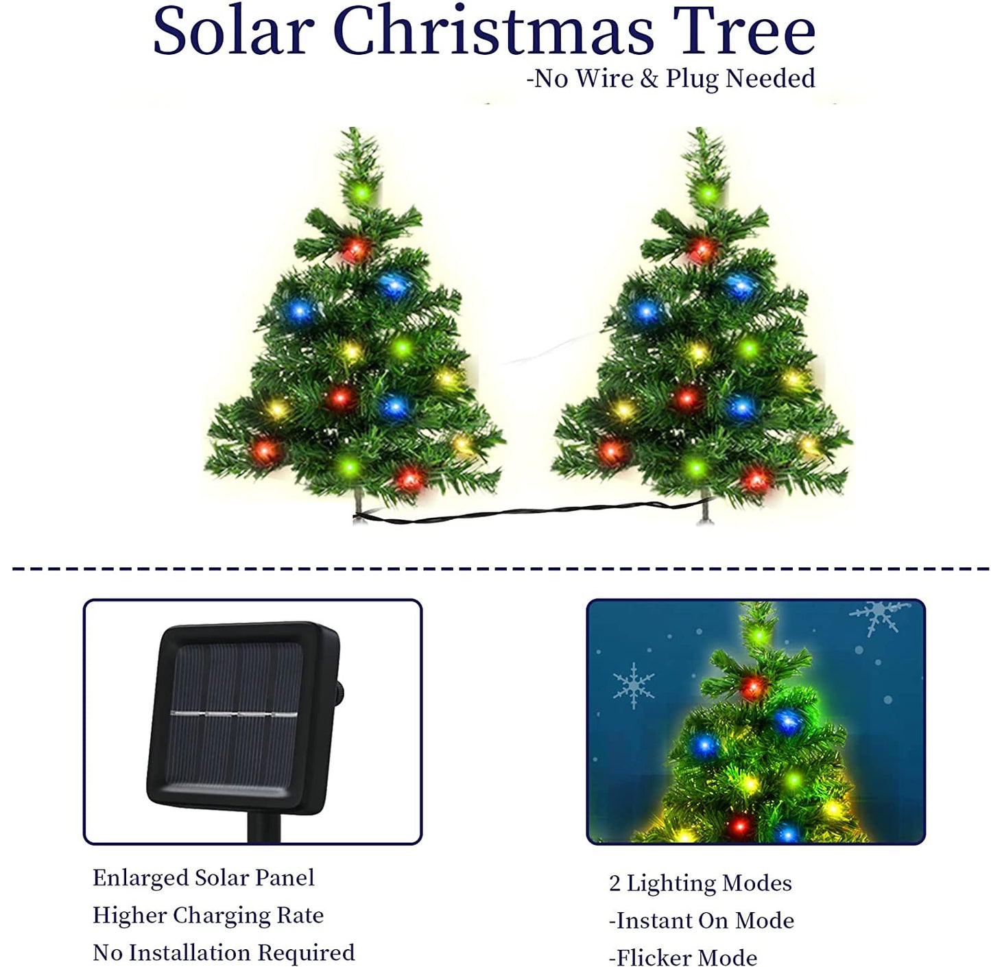 Paquet de 2 Arbres de Noël Solaires avec Lumières LED Multicolores