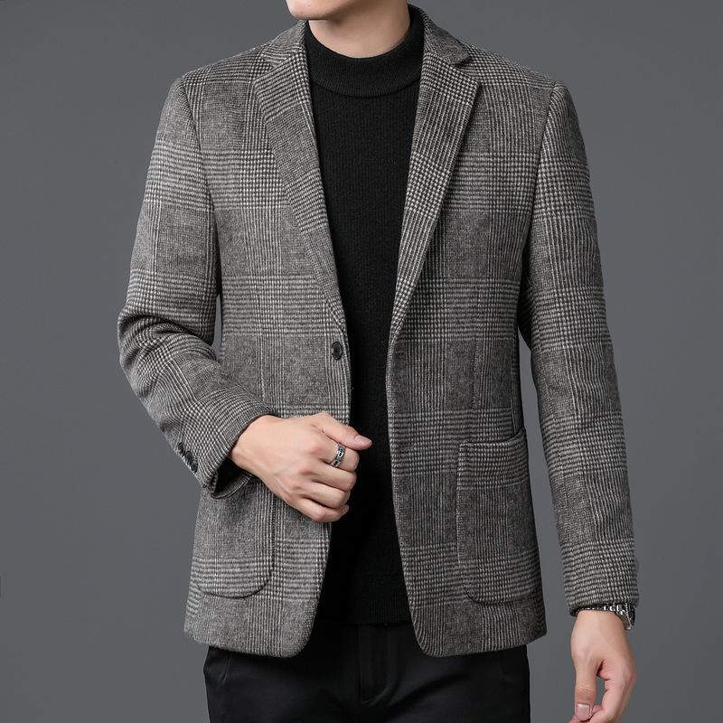 Veste de Costume Décontractée En Laine Rayée Pour Hommes