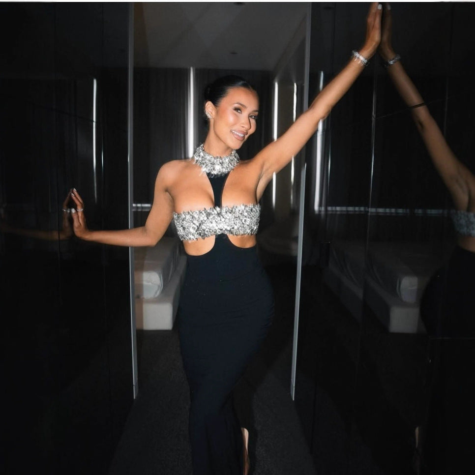 Robe Une-Pièce Sexy en Bandage avec Découpes et Strass