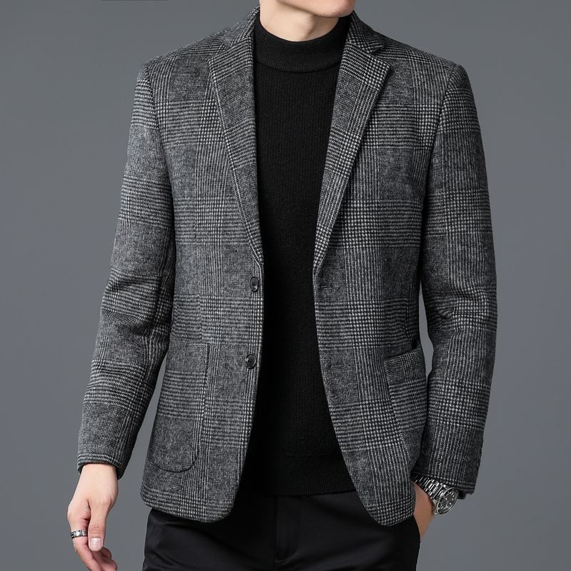 Veste de Costume Décontractée En Laine Rayée Pour Hommes