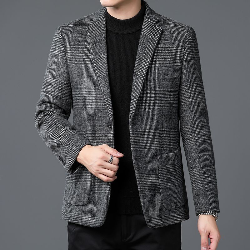 Veste de Costume Décontractée En Laine Rayée Pour Hommes