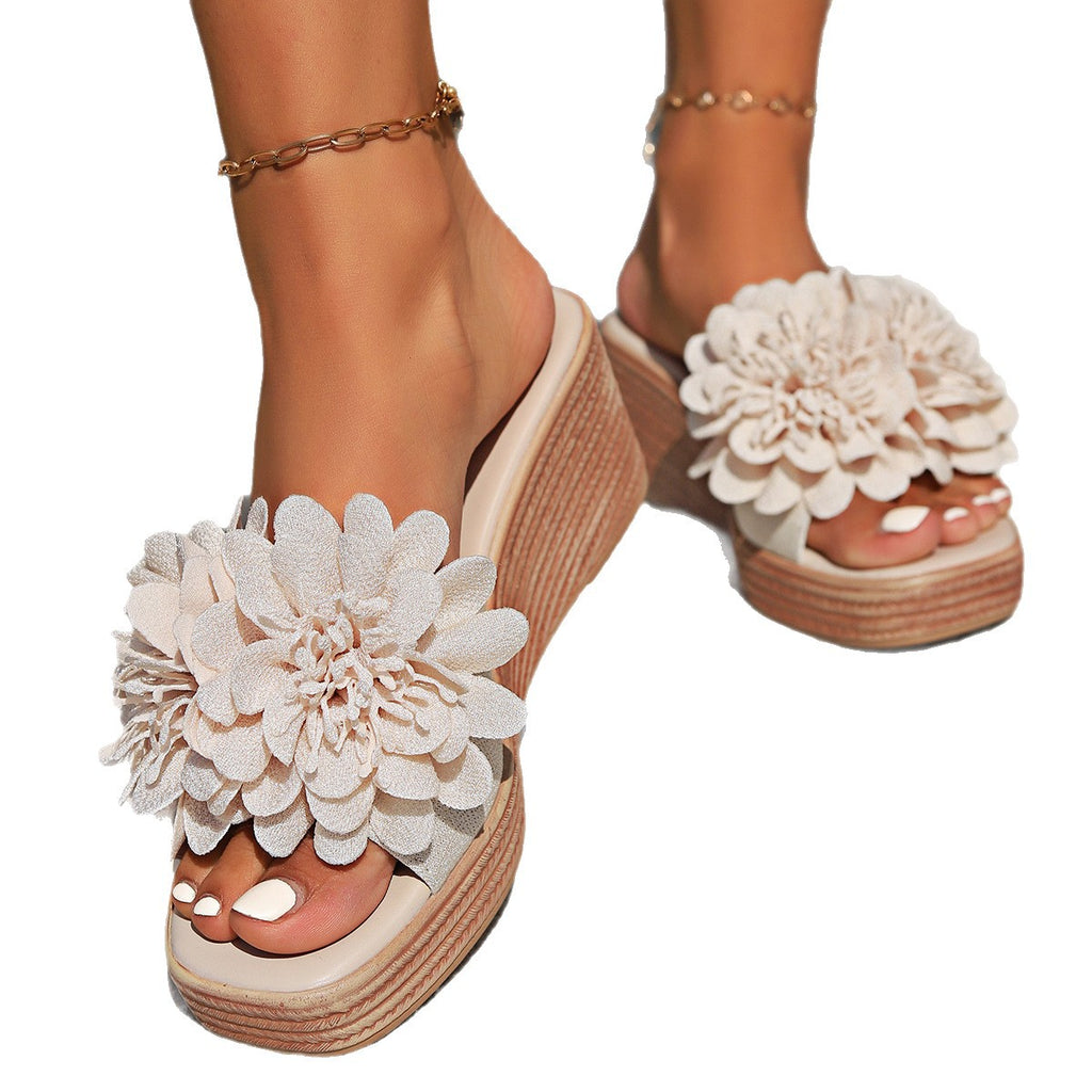 Sandales à Talons en Wedge avec Motif Floral pour Femmes