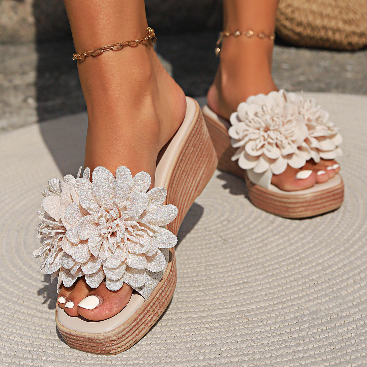 Sandales à Talons en Wedge avec Motif Floral pour Femmes