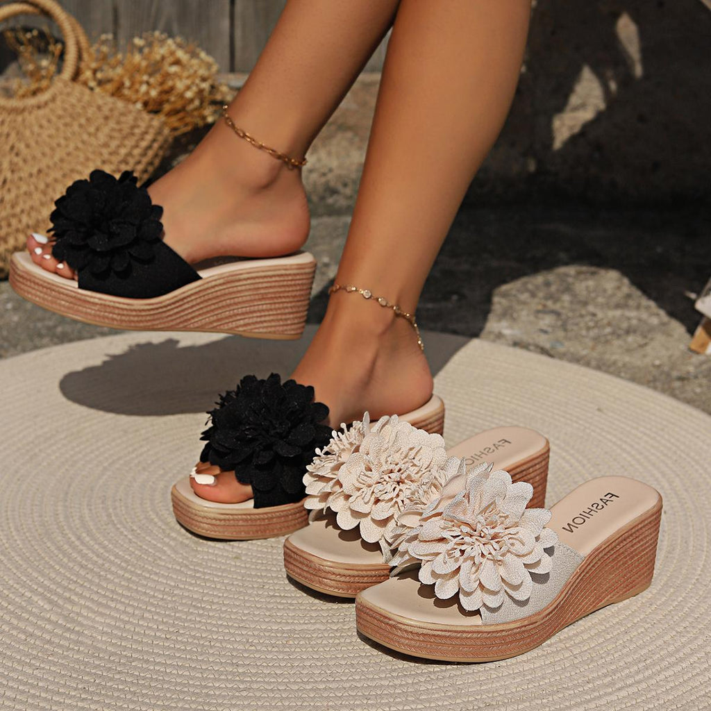 Sandales à Talons en Wedge avec Motif Floral pour Femmes