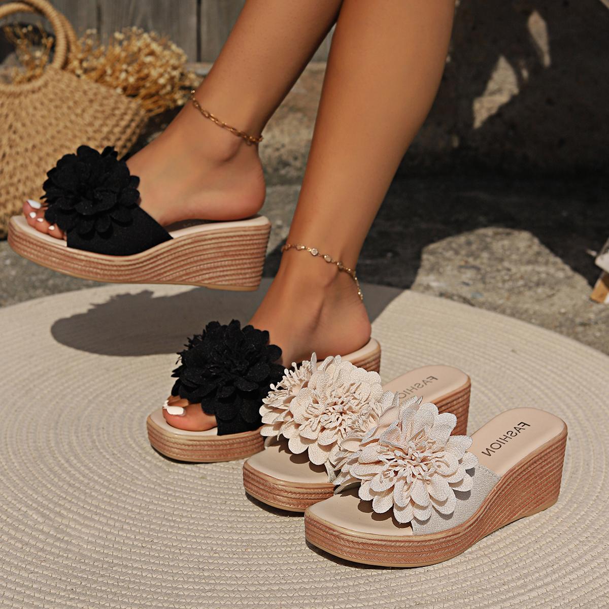 Sandales à Talons en Wedge avec Motif Floral pour Femmes