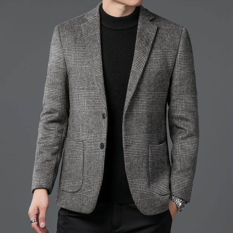 Veste de Costume Décontractée En Laine Rayée Pour Hommes