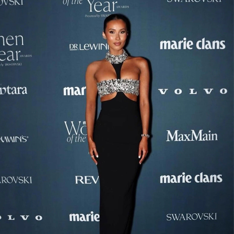 Robe Une-Pièce Sexy en Bandage avec Découpes et Strass